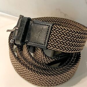 Tommy Bahama Men’s Belt Leather And Woven Stretch Rope Two Tone L/XL Black Tan